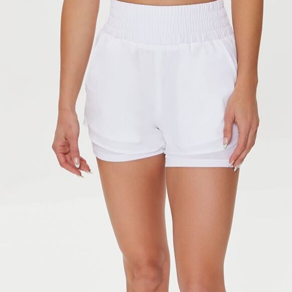 White Layered Active Running Shorts Pockets M - Picture 3 of 6